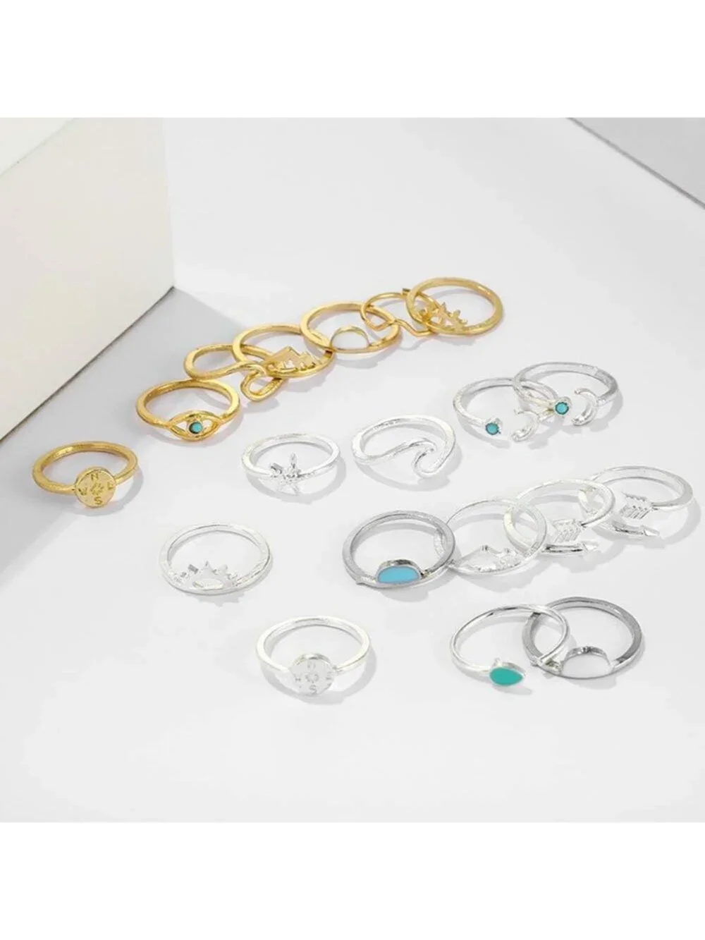Women's Silver&Gold Zinc Silver Star Moon Vintage Stack able Knuckle Ring Set